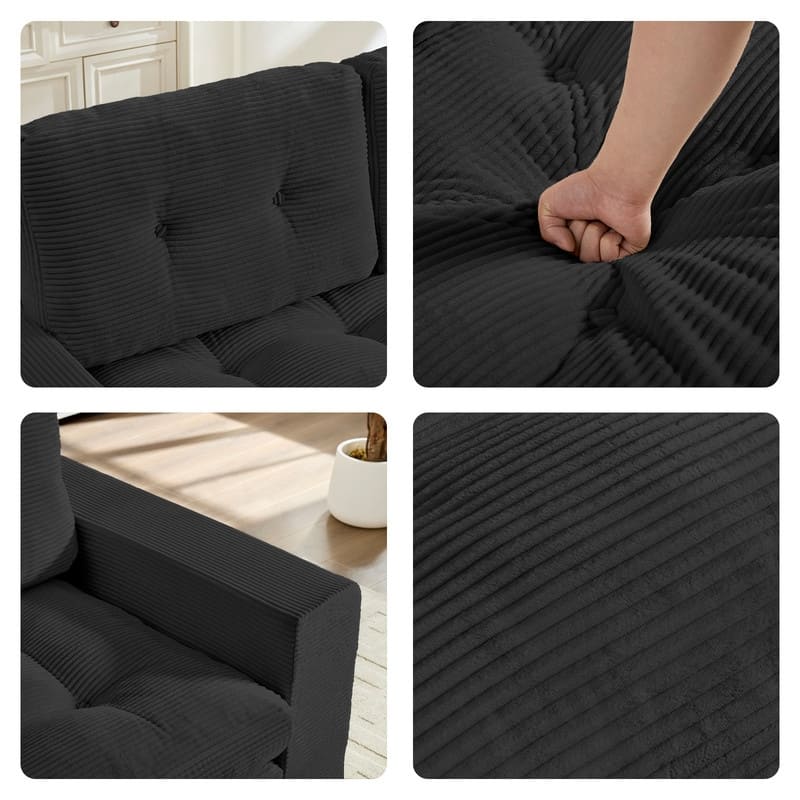 Mixoy 71'' 2-in-1 Convertible Futon Loveseat Sofa Bed,Corded Fabric Foldable Tufted Buttons 2-Seater Sleeper Sofa