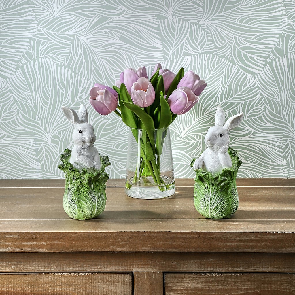 7" Resin Bunny In Cabbage Set of 2