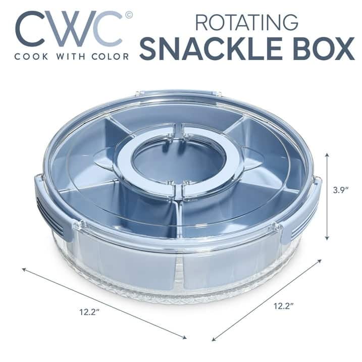 COOK WITH COLOR Round Snackle Box – 6-Compartment Serving Tray with Lid and Handle,Kids Lunch Box & Meal Prep Snack Container
