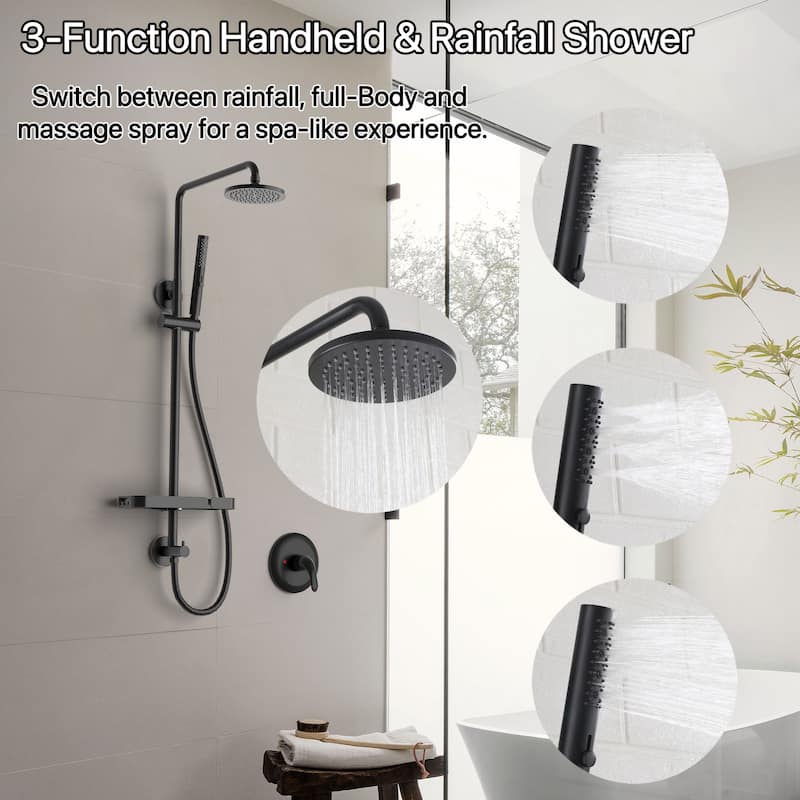 Modland 4-Way Exposed Retrofit Shower System with Rainfall & Handheld, Easy Install in Black/Nickel/Chrome