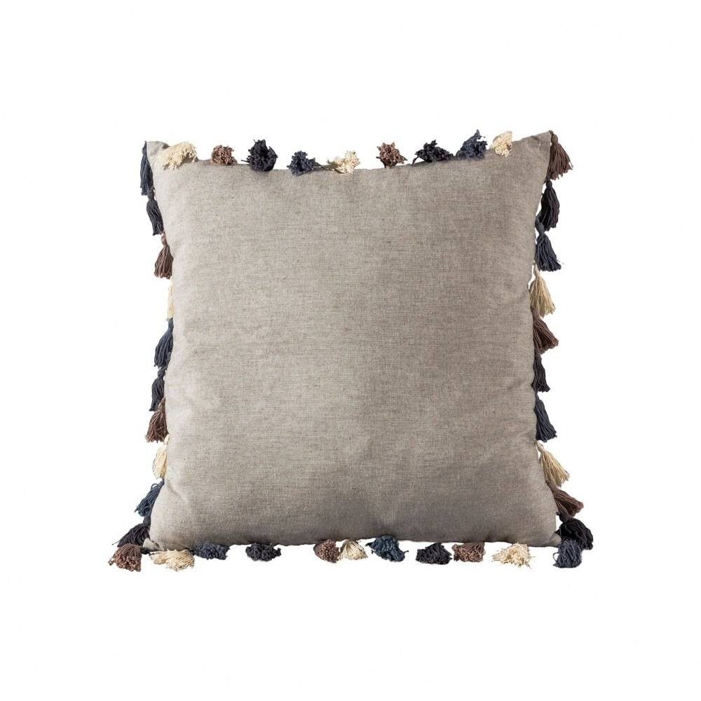 Grey Textured Multi Colored Tassle Pillow Cover 20x20-inch Pillow