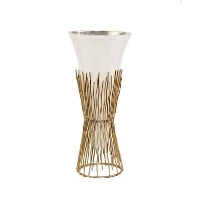 16"H Opaque Glass Vase on Gold Twig Base