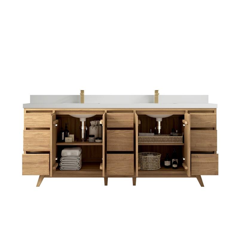Willow Collections 84 in. W x 22 in. D Madison Teak Double Sink Bathroom Vanity with Countertop