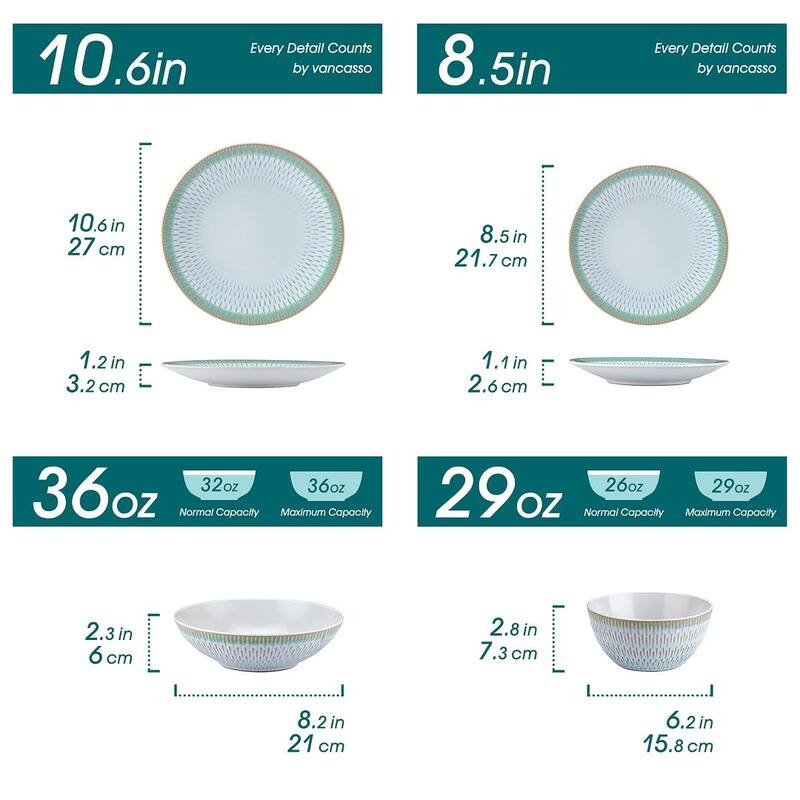 vancasso Embossed Stoneware 16-Piece Dinnerware Set, Service for 4