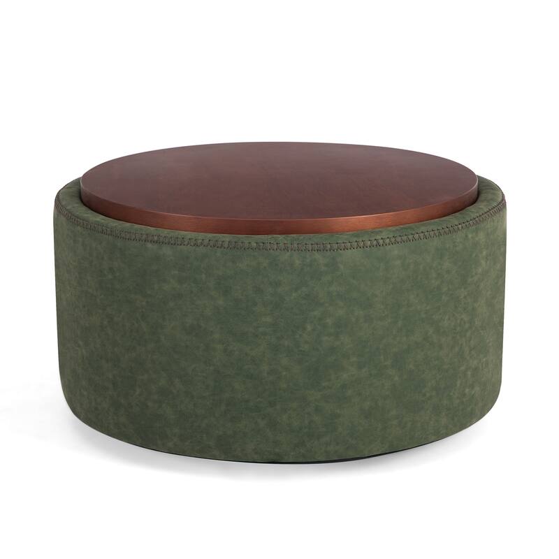 Christopher Knight Home - Mollet Modern 30" Round Hidden Storage Ottoman with Removable Wooden Lid & Rolling Wheel Casters