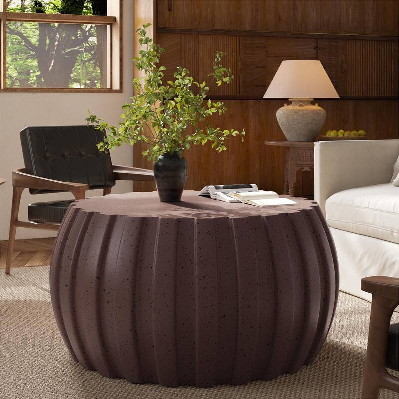 GDFStudio Sylas Magnesium Oxide Coffee Table for Indoor & Outdoor with Stylish Round Design - Brown
