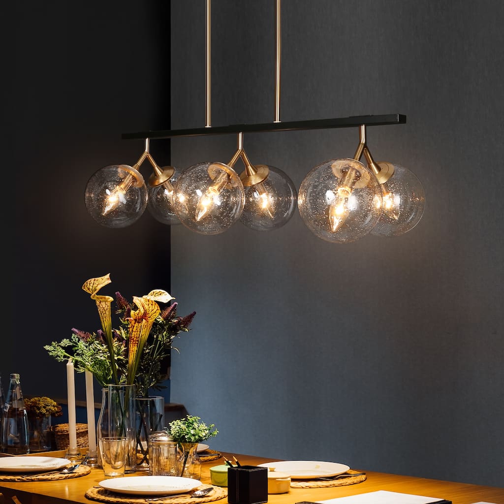 Marsie Modern 6-light Chandelier Linear Orb Glass Farmhouse Kitchen Island Pendant Lights Dining Room