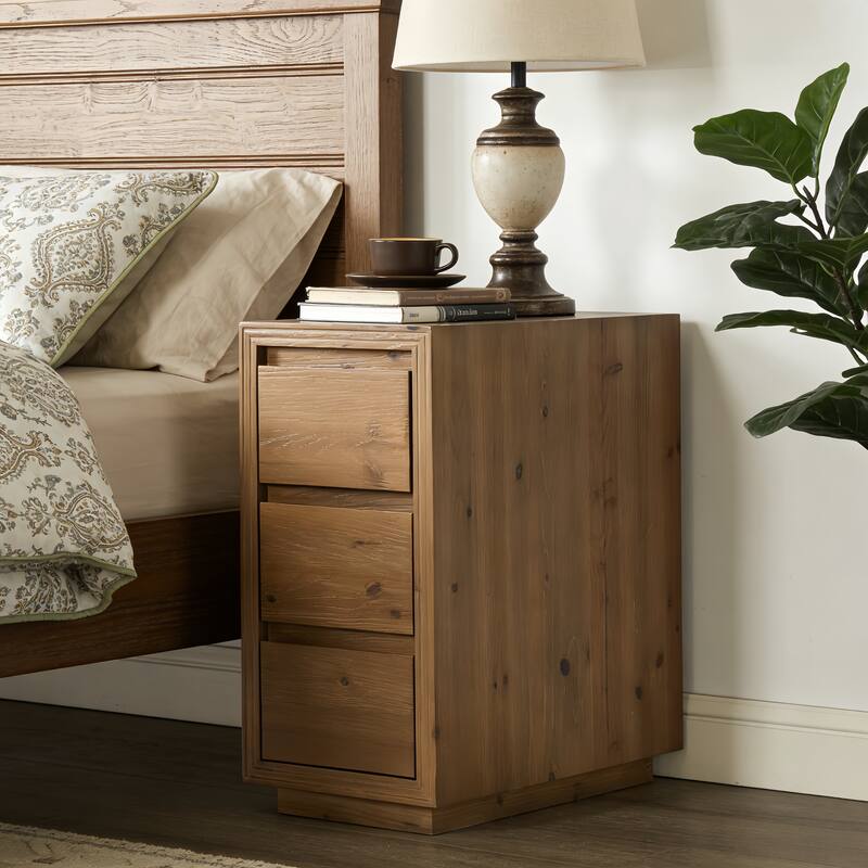 Rustic 3-Drawer Solid Wood Nightstand, Fully Assembled, 23.62"H