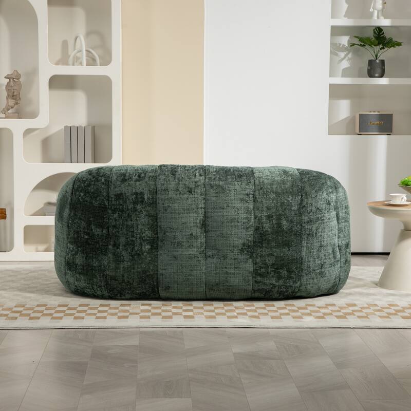 Chenille Upholstered Bean Bag Chair, Lazy Floor Sofa with Foam Filler, Fluffy Bean Bag Sofa with 3 Pillows & High Backrest