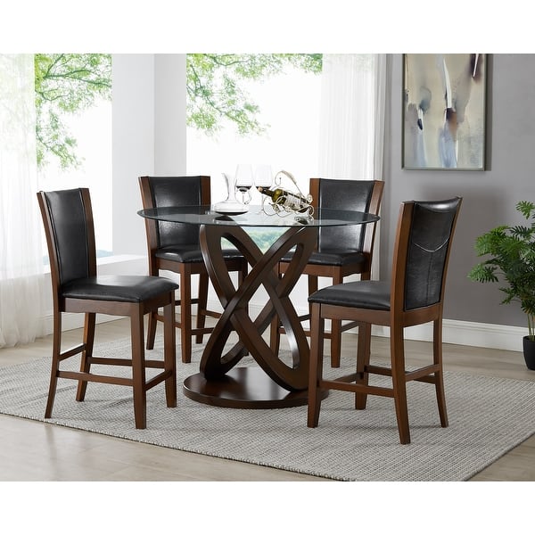 slide 1 of 4, 5 Piece Modern Counter Height in Dark Brown with Glass Tabletop and 4 Chairs