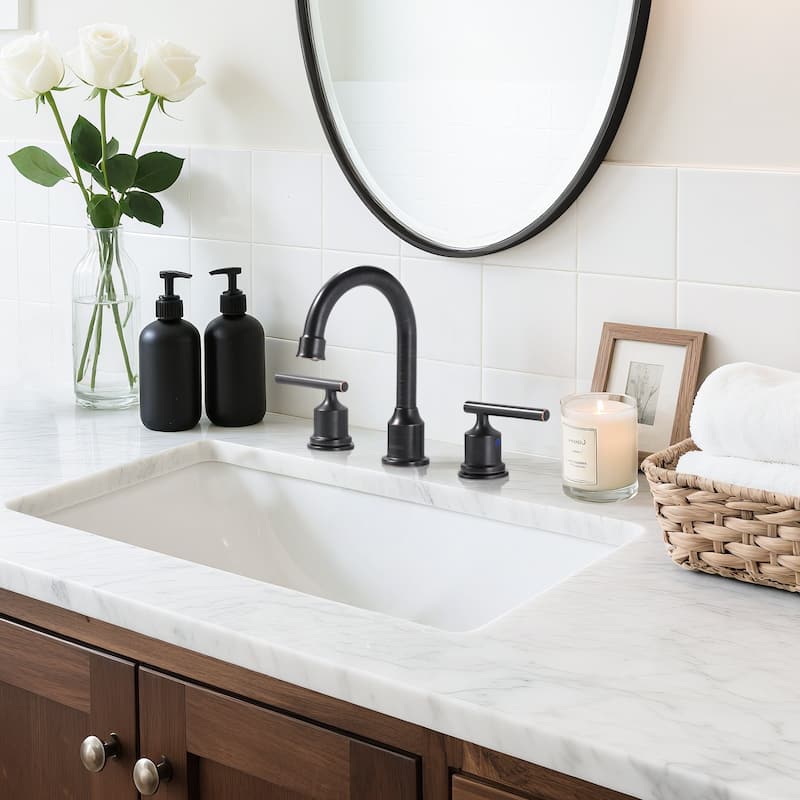 WOWOW 8 in. Widespread Double-Handle Bathroom Faucet with Drain Kit