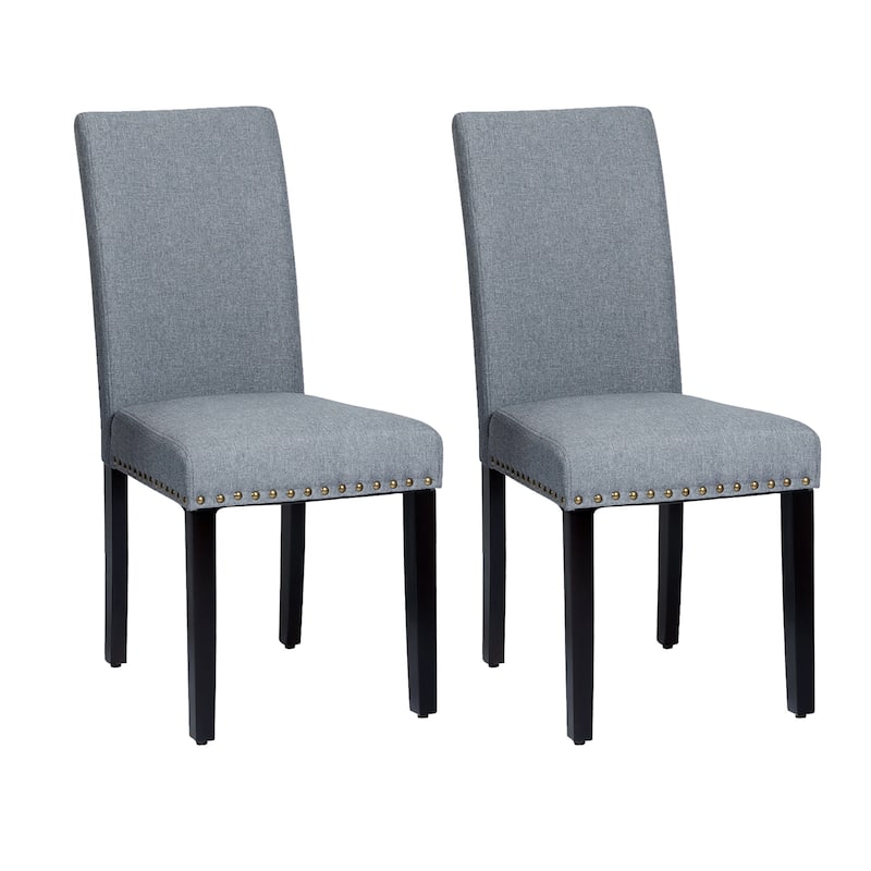 Costway Set of 2 Fabric Dining Chairs Upholstered with Nailhead Trim - See Description - Light Grey