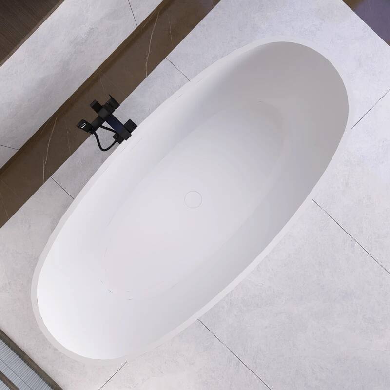 Solid Surface Freestanding Flatbottom Soaking Bathtub in Matte White