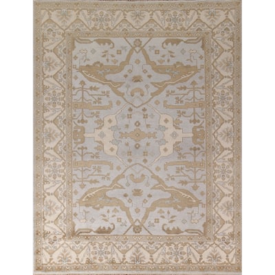Grey Transitional Oushak Indian Area Rug Handmade Wool Carpet - 8'1"x 9'11"