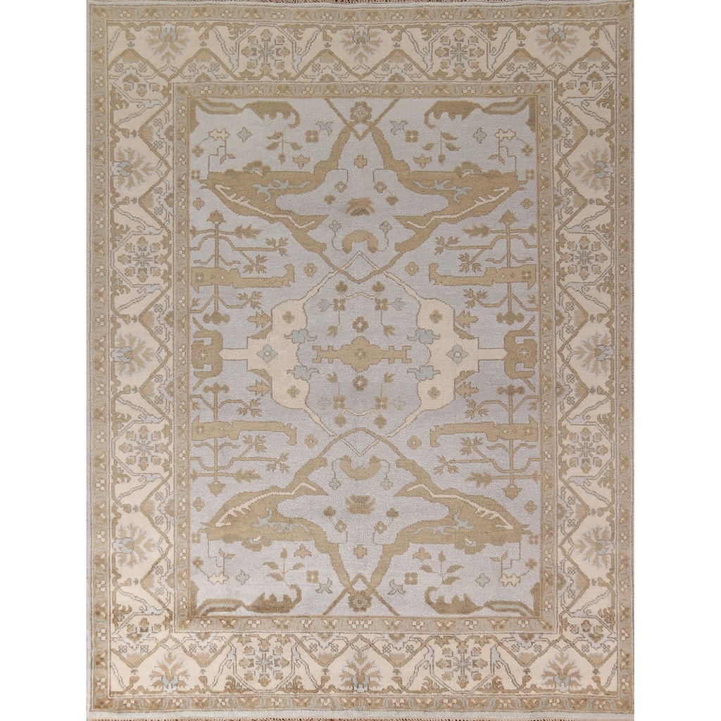 Grey Transitional Oushak Indian Area Rug Handmade Wool Carpet - 8'1"x 9'11"