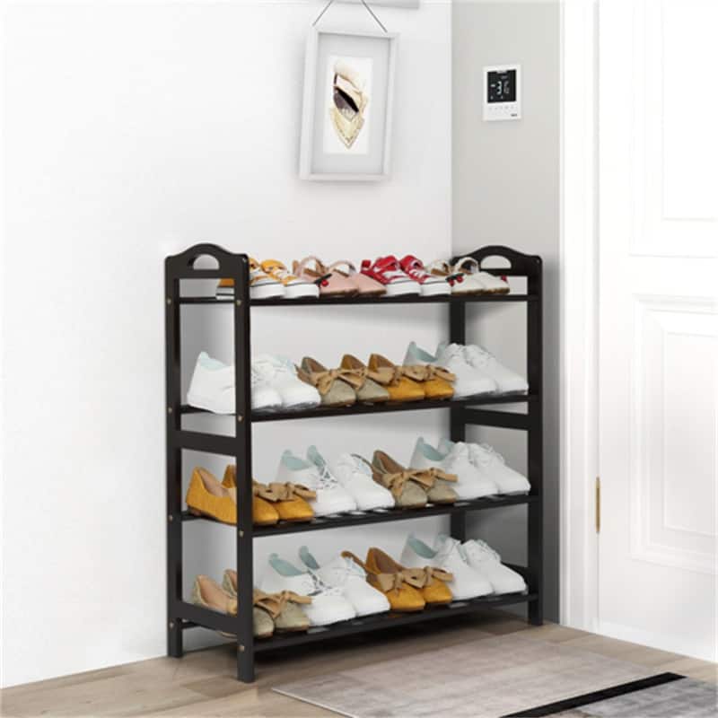 Concise 12-batten Bamboo Shoe Rack - 4-Tier - Coffee