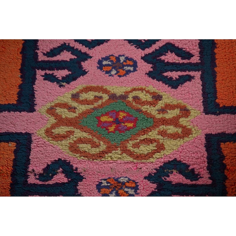 Orange Geometric Anatolian Oriental Runner Rug Handmade Silk Carpet - 3'0"x 12'4"