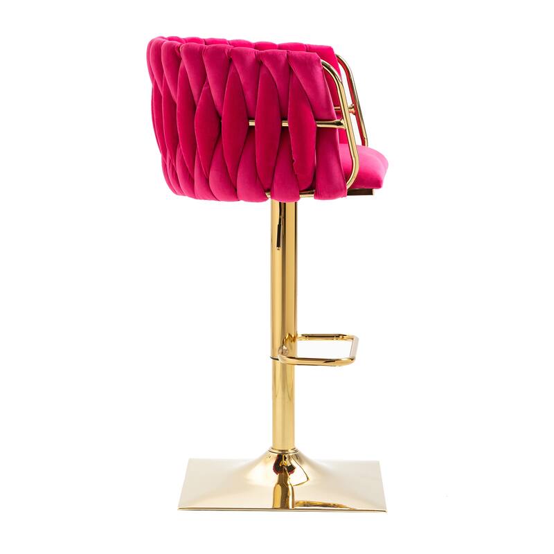 Vintage Velvet Bar Stools with Back and Footrest 2PC/SET,Adjusatble Seat Height from 25.6-32.68 Inch