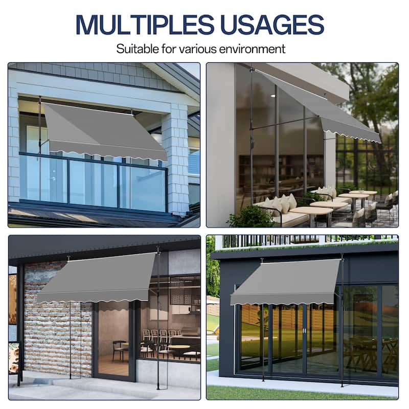 Retractable Patio Awning with 180g PU-Coated Polyester Fabric Aluminum and Steel Frame Adjustable 0 to 90 Degrees