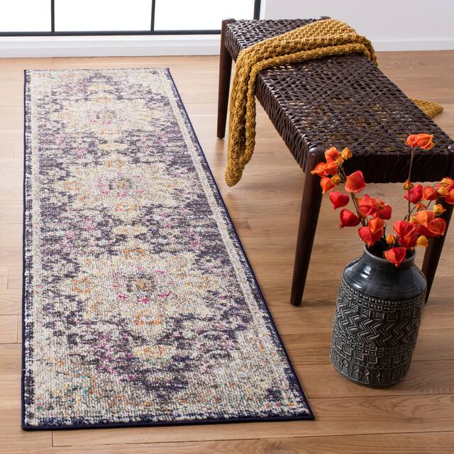 SAFAVIEH Madison Diederike Boho Medallion Distressed Rug - 2'2" x 10' Runner - Black/Gold