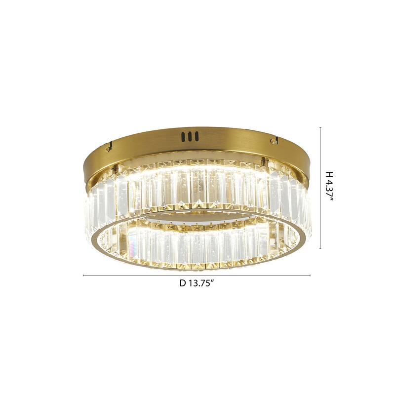1-Light Brass Dimmable LED Flush Mount With Clear Crystals