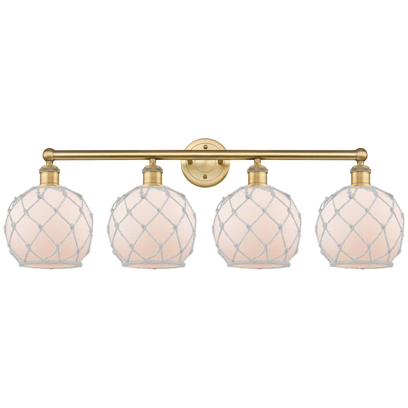 Innovations Lighting 616-4W-13-35 Farmhouse Rope Vanity Farmhouse Rope - Brushed Brass / White Glass with White Rope