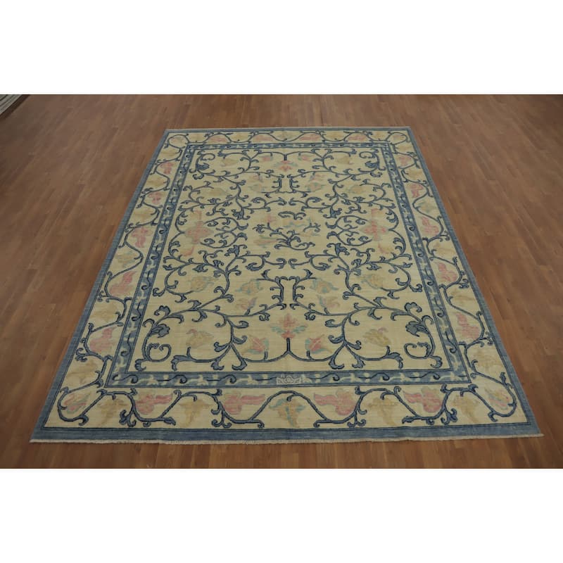 Hand Knotted Traditional Wool Beige Geometric Area Rug - 10' 0'' X 8' 1''