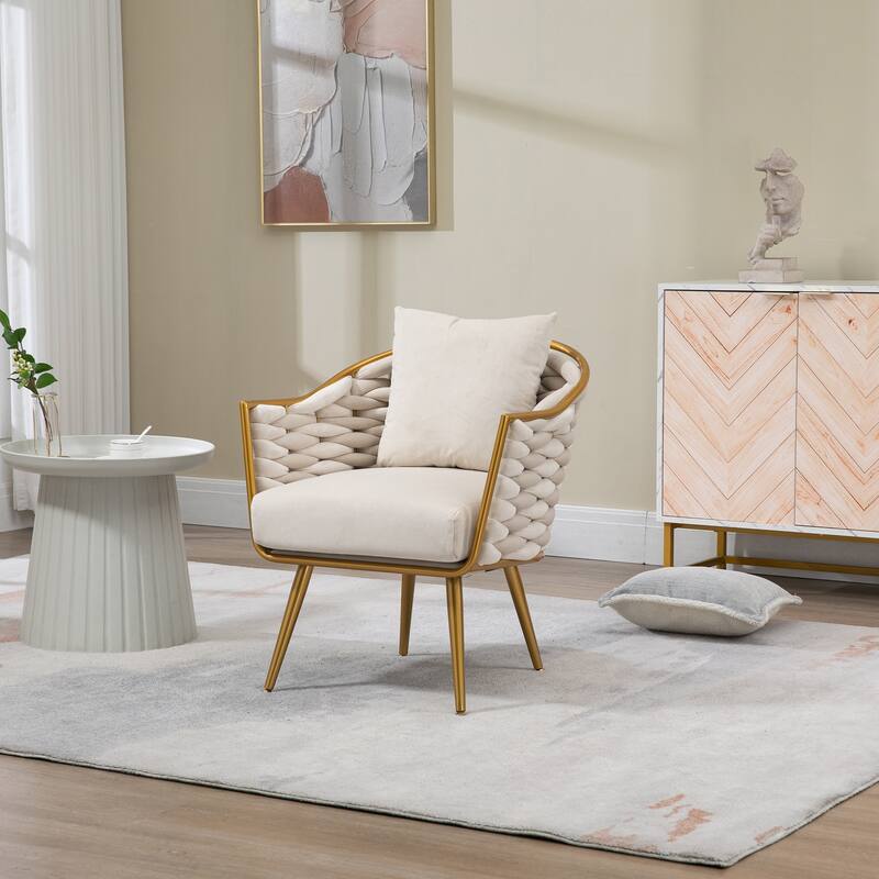 Modern Accent Chair, Woven Dining Chair for Living Room Bedroom (Pink)