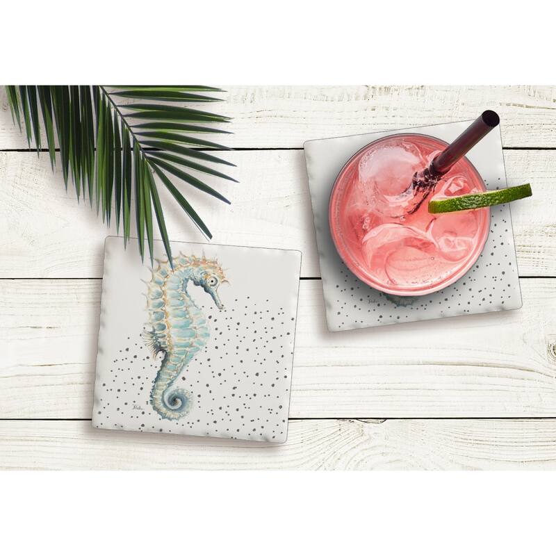 Counterart Absorbent Stone Coasters - Seahorse - Set of 4 - 4x4x276
