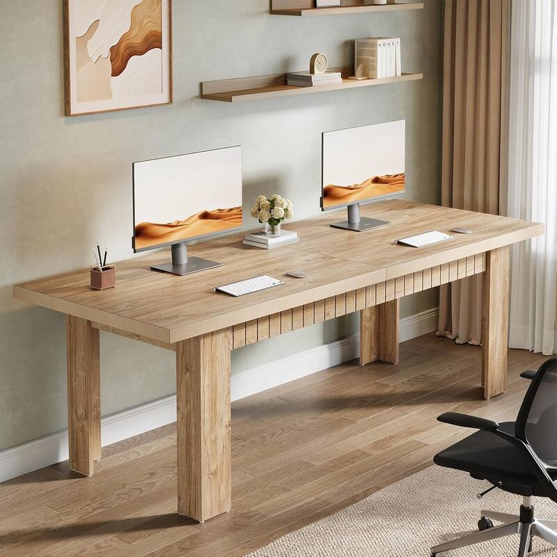 79 Inch Double Desk for Two People, Extra Long Computer Desk for Home Office - Brown