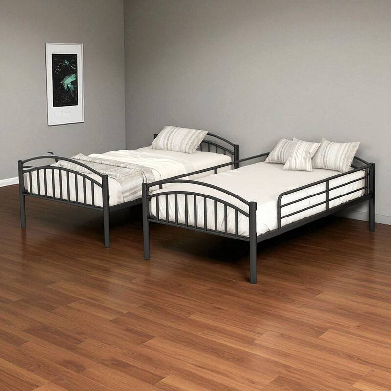 Twin Over Twin Metal Bunk Bed with Ladder and Safety Rails, Convertible into Two Twin Beds, No Box Spring Needed