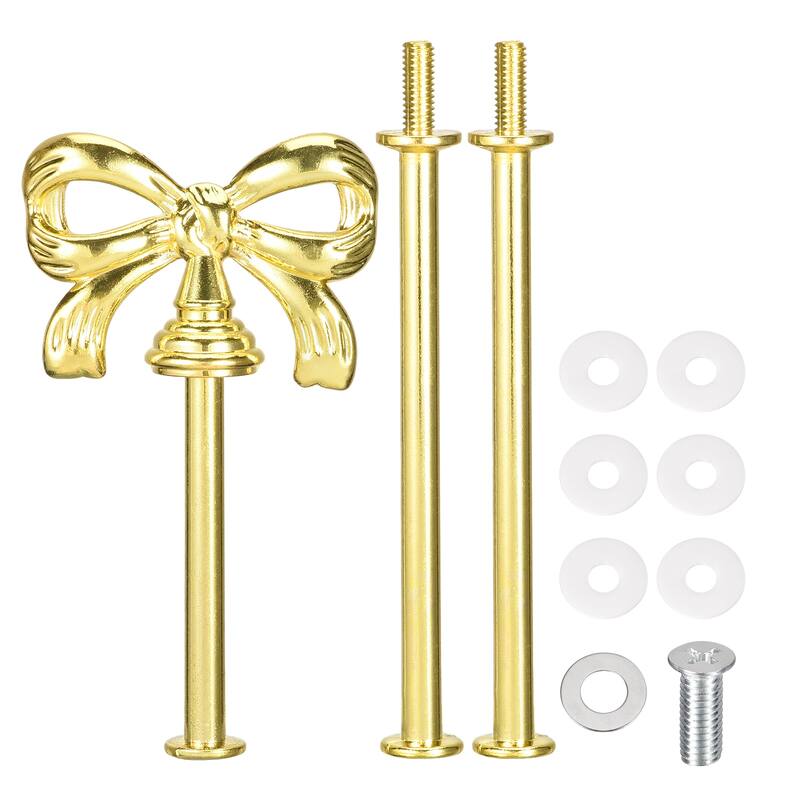 Cake Tray Stand Handle Cupcake Dessert Plate Hardware Fitting Holder Rod Stand Handle, 3-Tiers Bow-Knot Gold