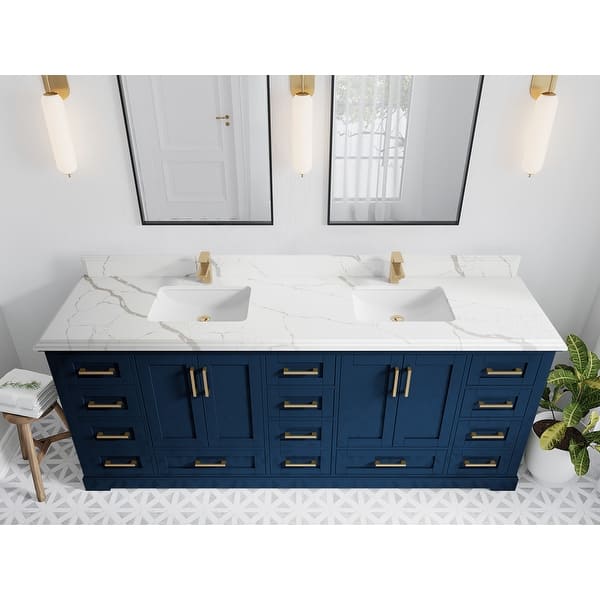 Epic 72 in. W x 22 in. D x 34 in. H Double Bathroom Vanity in Blue with White Quartz Top with White Sinks