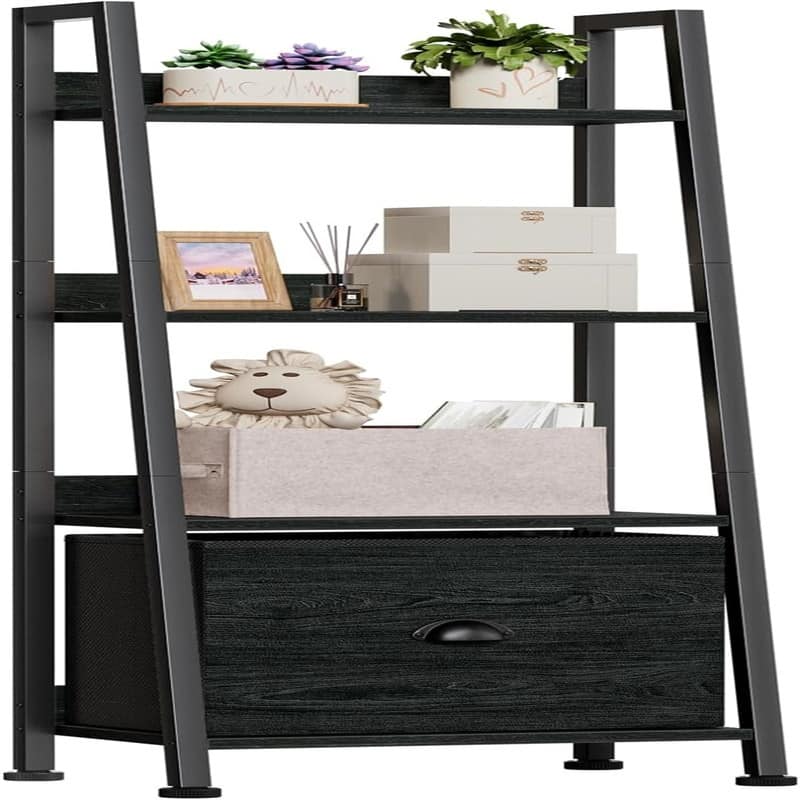 4 Tier Ladder Shelf Ladder Bookshelf with Removable Drawer Bookcase Storage Rack Organizer