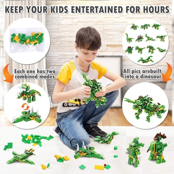 PANLOS 12 in 1 Dinosaur Model Building Brick Block, 577 Pieces