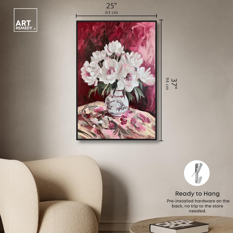 Peonies on Ruby Tide Canvas by Art Remedy