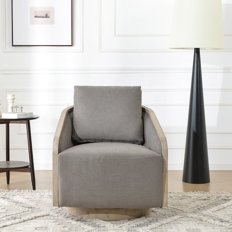KINWELL 30" Wide Fabric Upholstered Swivel Barrel Chair, Accent Armchair for Living Room, Bedroom