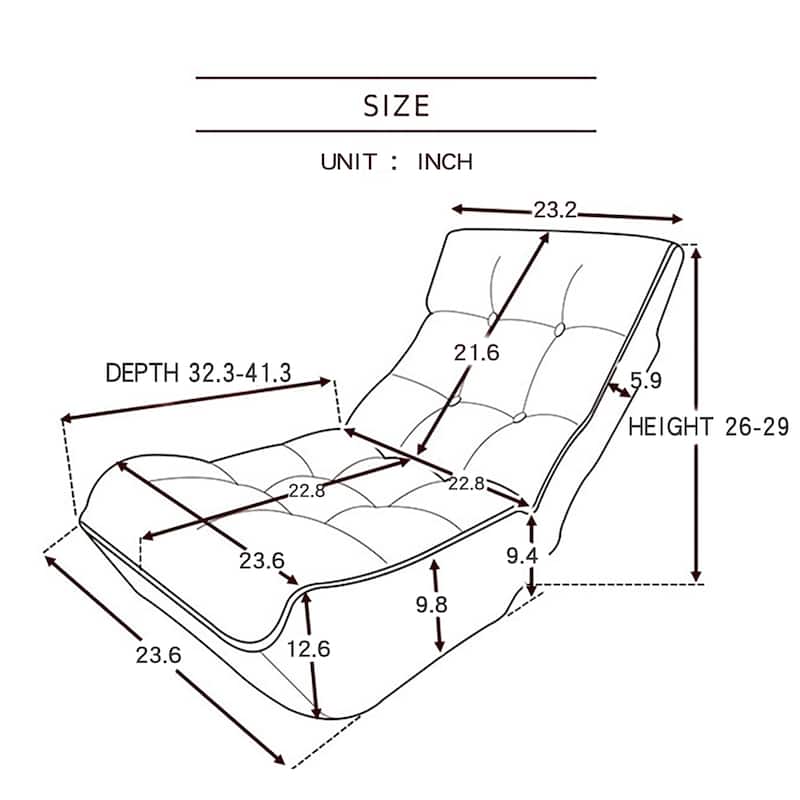 Gray Modern 23.6" High Back Upholstered Adjustable Foldable Buttons Tufted Lounge Chair with Comfortable Backrest