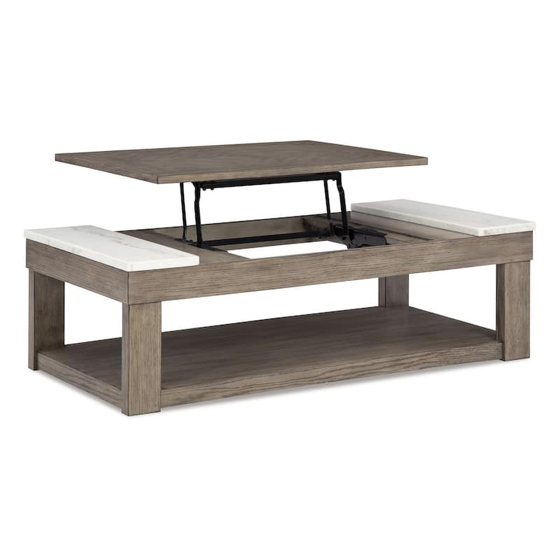 Aska Lift Top Coffee Table, Caster Wheels, 56 Inch Weathered Gray