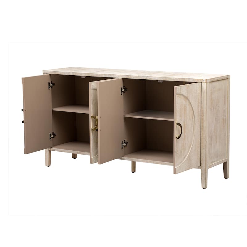 4 Door Cupboard Sideboard with Rounded Door Accent, Storage Cabinet with Metal Support legs and Rounded Metal Door Handle