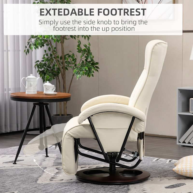 HOMCOM PU Recliner with Footrest, Lounge Chair with 135° Adjustable Backrest, Swivel Wood Base