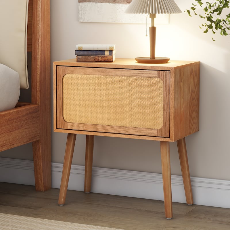 Christopher Knight Home - Araminta Rattan-Panel Nightstand in MDF with Layered Flip Storage