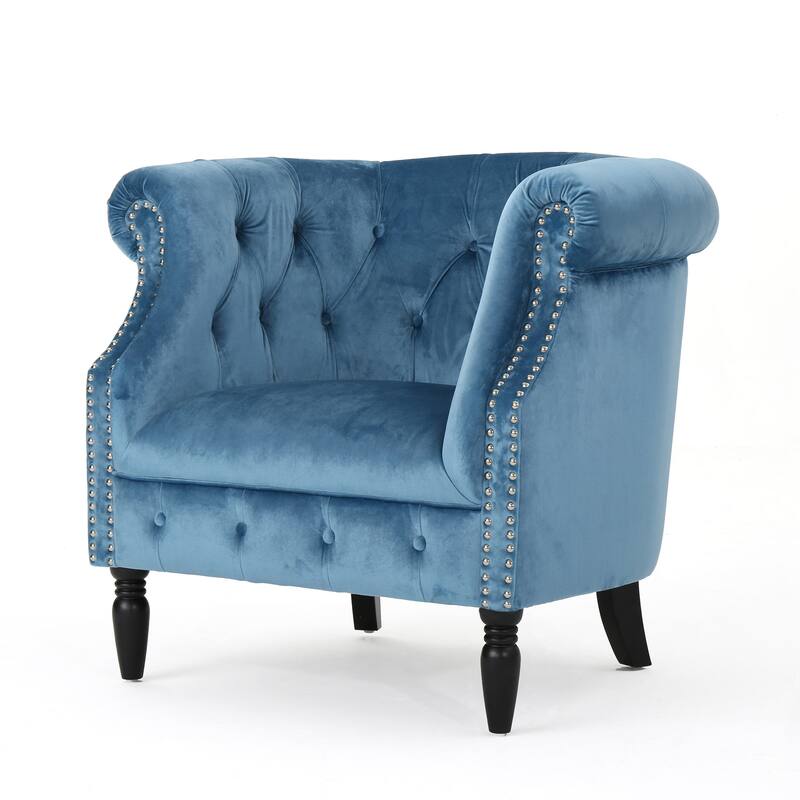 Roomfitters Tufted Upholstered Club Chair, Elegant Rolled-Arm Accent Armchair with Nailhead Trim for Living Spaces