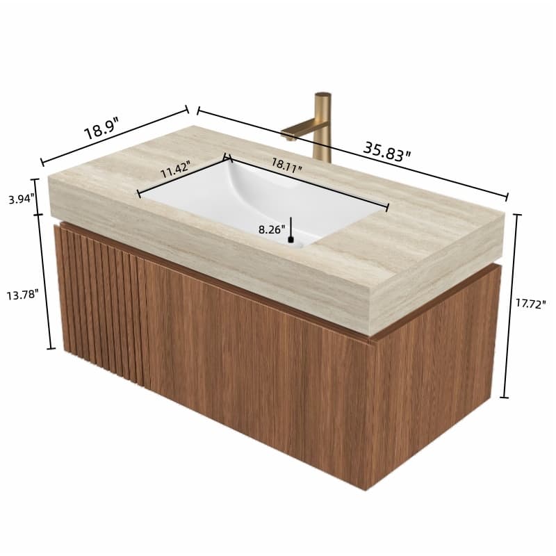 36" Bathroom Vanity with Sink, Wall-Mounted Plywood Bathroom Storage Cabinet with Drawer & Door