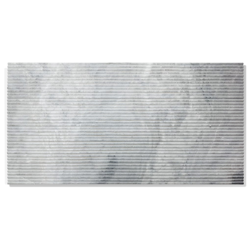 12x24 Inch Carrara Gray 3D Fluted Marble Wall Tile - Textured Finish, 4-Piece Box