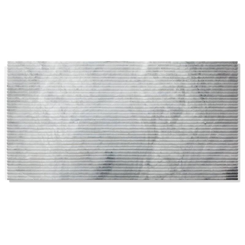 12x24 Inch Carrara Gray 3D Fluted Marble Wall Tile - Textured Finish, 4-Piece Box