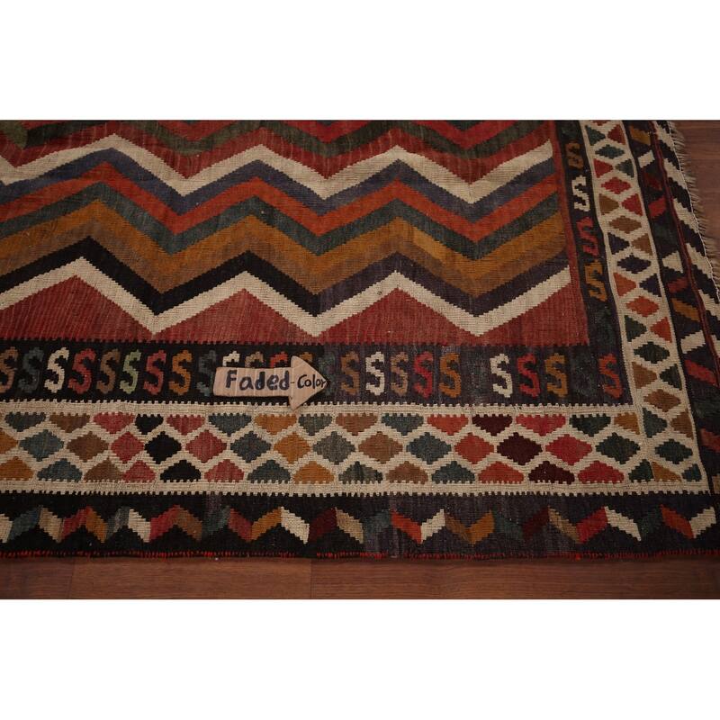 Vegetable Dye Tribal Kilim Qashqai Persian Vintage Wool Carpet - 5'3" X 8'3"