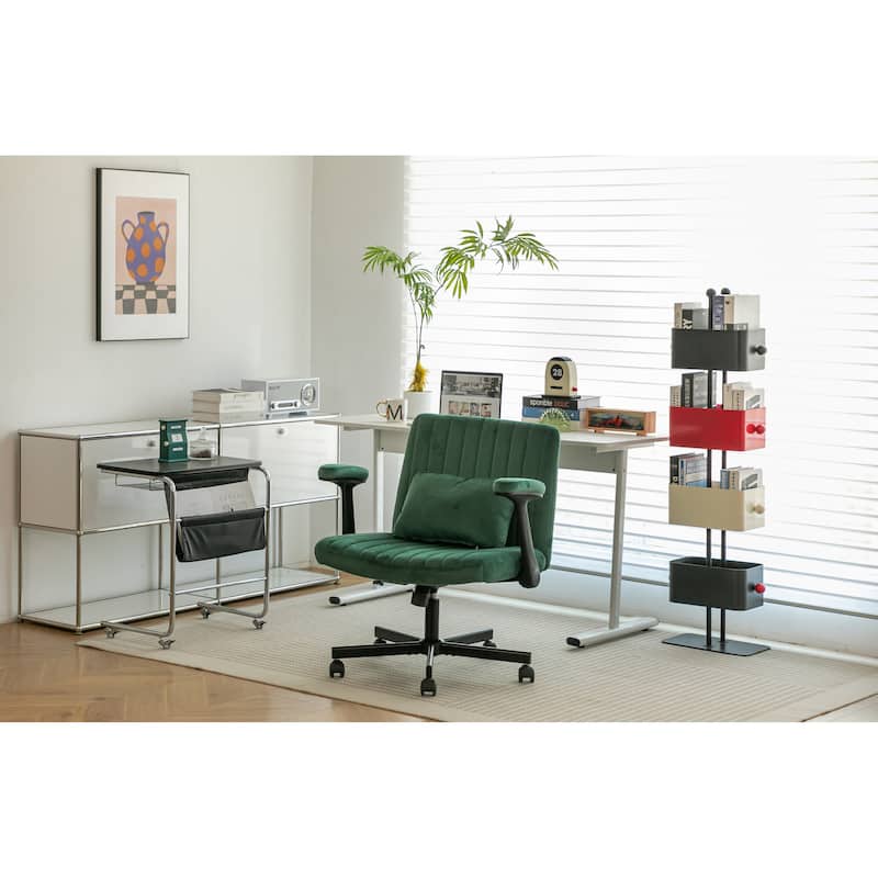 Velvet Swivel Office Chair with Wheels, Comfy Criss Cross Upholstered Vanity Chair, Desk Chair with Adjustable Height