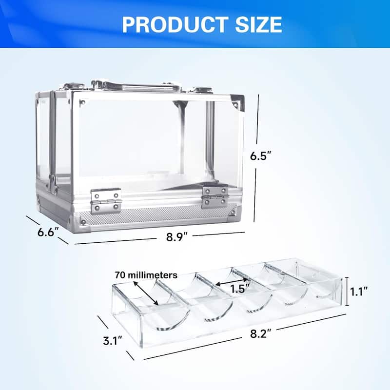 GSE™ 600pcs Aluminum Poker Chip Cases, 600ct Acrylic Poker Chips Carrier with 6 Poker Chip Trays - Clear - Clear