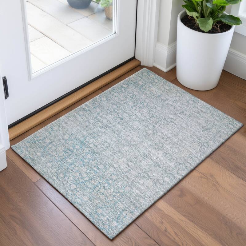 Premium Washable Super Soft Vintage Traditional Mayfield Rug - Aqua - 1'8" x 2'6"